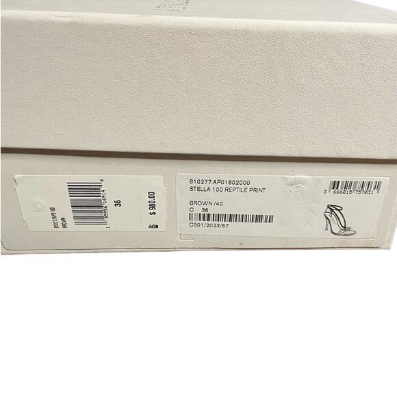 Stella McCartney Stella 100 Reptile Print Heel Sandals Chain Strap Brown Sz 6/36 - Picture 15 of 16